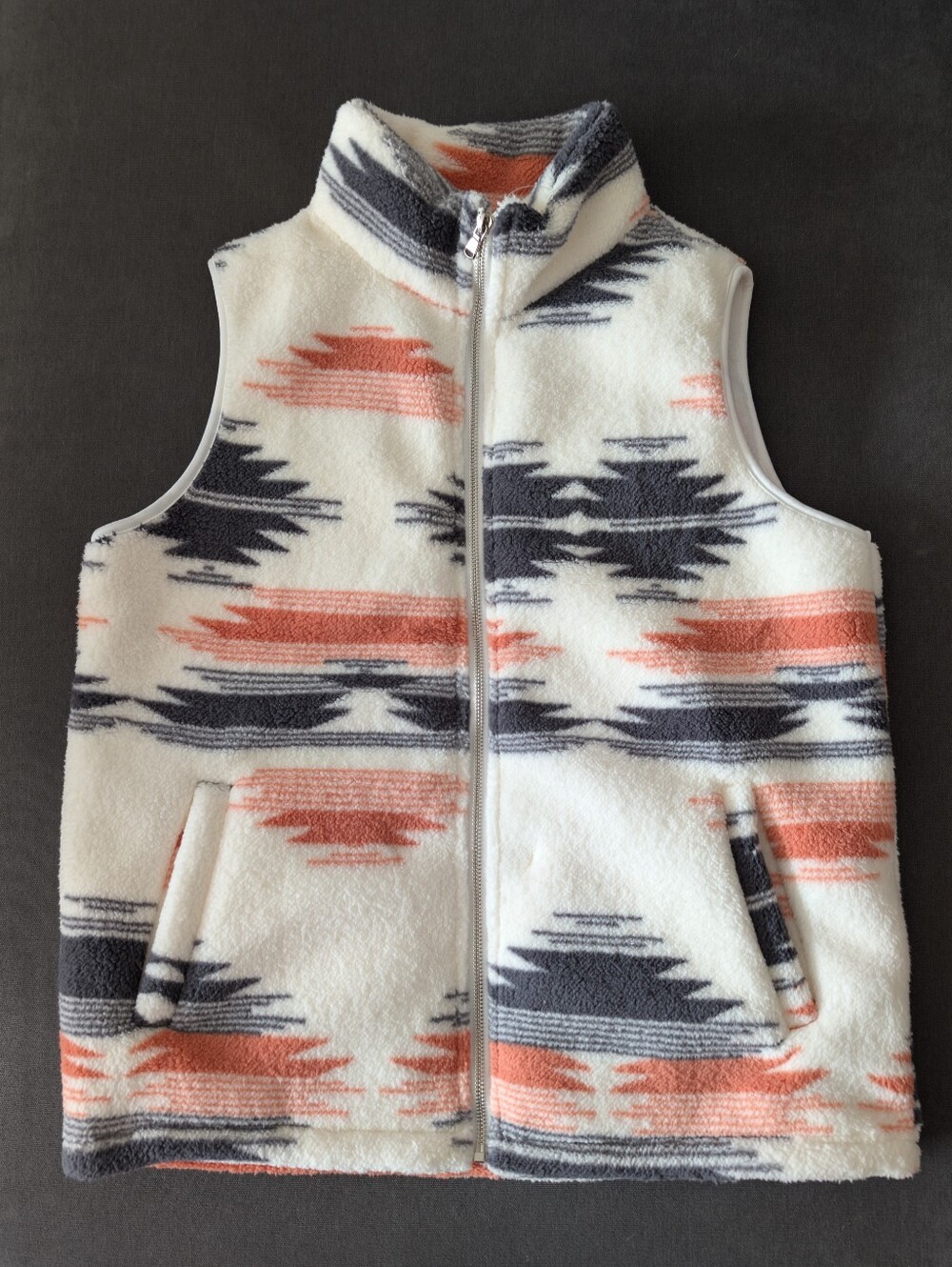 LOMON VEST BOHO WESTERN AZTEC GEOMETRIC PRINT SHERPA COZY FLEECE FULL ZIP - NEW